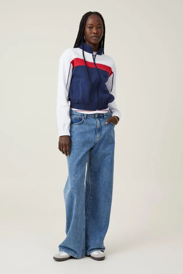 Retro Sporty Cropped Zip Through Deep Indigo Crimson White Women Cotton On Tops Retro Sporty Cropped Zip Through Deep Indigo Crimson White Women Cotton On Tops