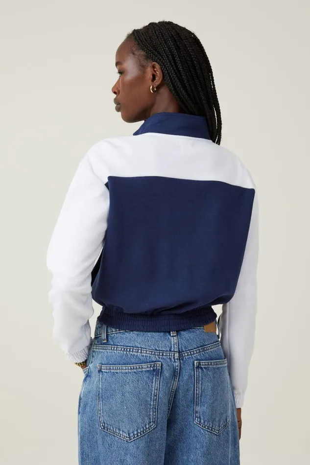 Retro Sporty Cropped Zip Through Deep Indigo Crimson White Women Cotton On Tops Retro Sporty Cropped Zip Through Deep Indigo Crimson White Women Cotton On Tops
