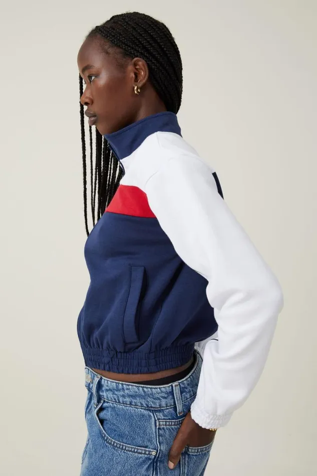 Retro Sporty Cropped Zip Through Deep Indigo Crimson White Women Cotton On Tops Retro Sporty Cropped Zip Through Deep Indigo Crimson White Women Cotton On Tops