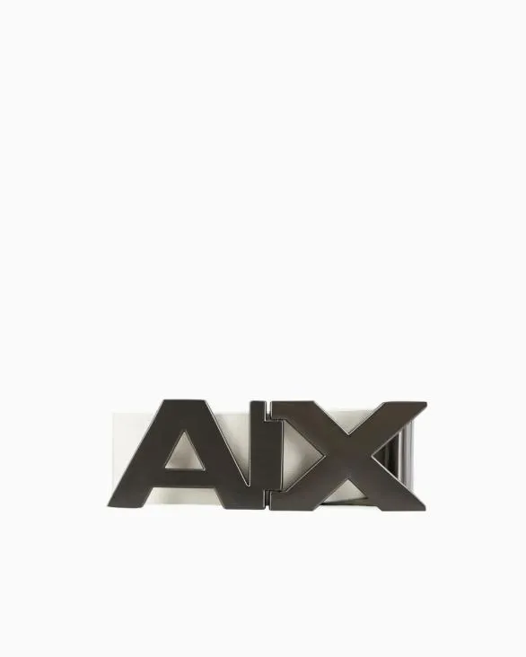 Reversible Leather Belt With Satin Metal Logo Buckle White Men Armani Belts