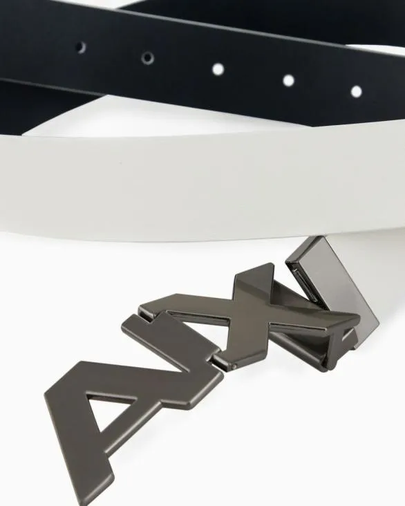 Reversible Leather Belt With Satin Metal Logo Buckle White Men Armani Belts Reversible Leather Belt With Satin Metal Logo Buckle White Men Armani Belts