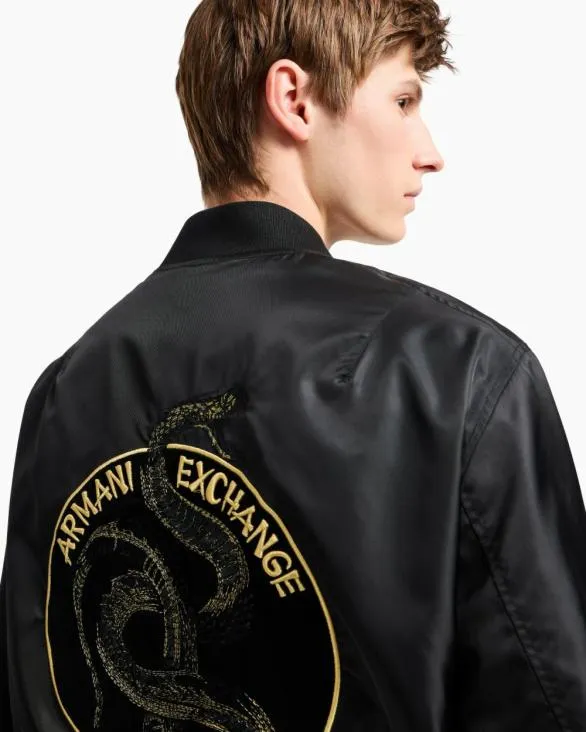 Reversible Satin Bomber Black Men Armani Outerwear Reversible Satin Bomber Black Men Armani Outerwear