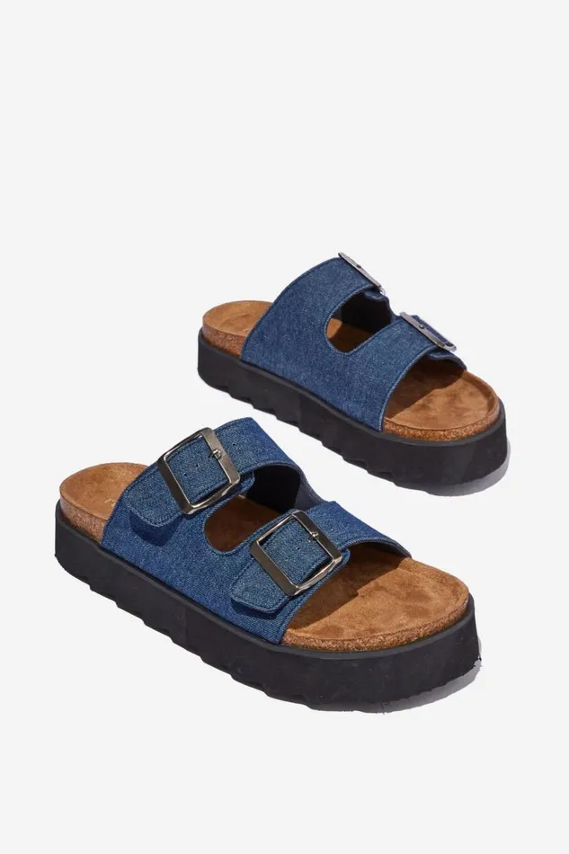 Rex Flatform Buckle Slide Blue Denim Women Cotton On Shoes and Slippers Rex Flatform Buckle Slide Blue Denim Women Cotton On Shoes and Slippers