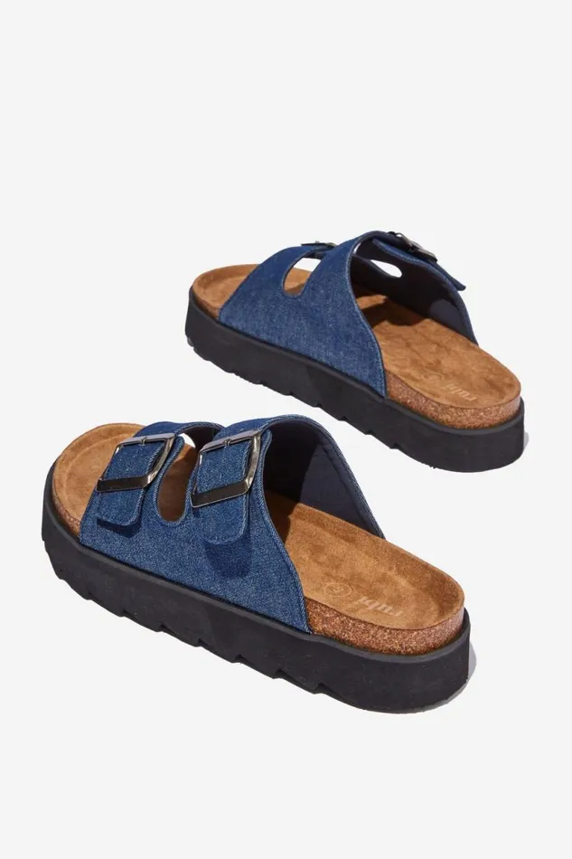 Rex Flatform Buckle Slide Blue Denim Women Cotton On Shoes and Slippers Rex Flatform Buckle Slide Blue Denim Women Cotton On Shoes and Slippers