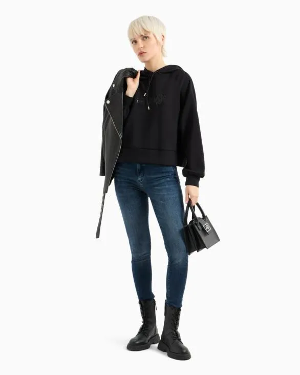 Rhinestone Logo Hoodie Black Women Armani Matching Sets Rhinestone Logo Hoodie Black Women Armani Matching Sets