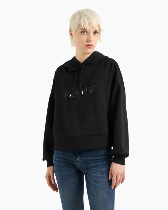 Rhinestone Logo Hoodie Black Women Armani Matching Sets Rhinestone Logo Hoodie Black Women Armani Matching Sets