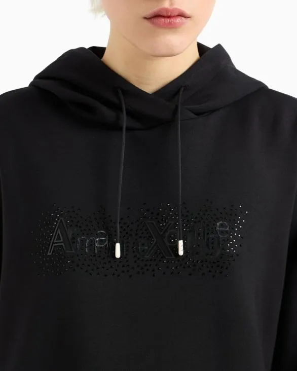 Rhinestone Logo Hoodie Black Women Armani Matching Sets Rhinestone Logo Hoodie Black Women Armani Matching Sets