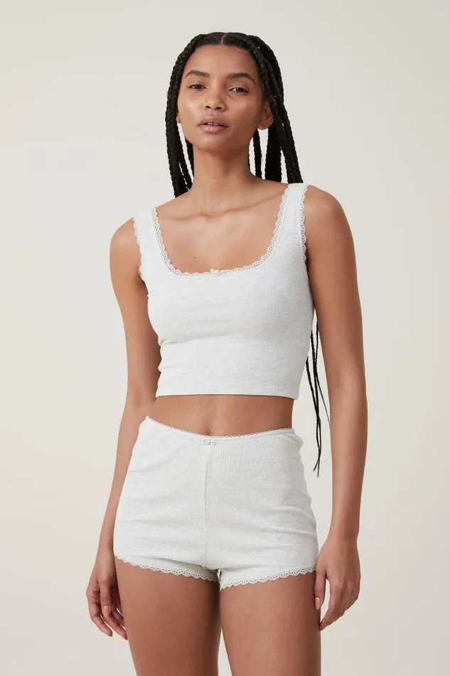 Rib Lace Short Light Grey Marle Women Cotton On Shorts