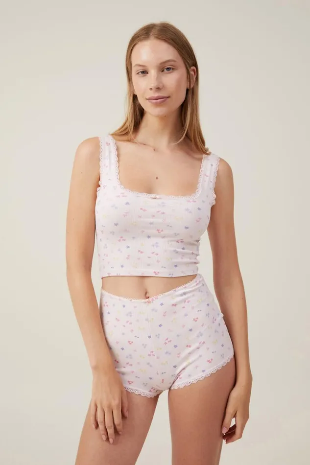 Rib Lace Tank Maeve Disty Pink Women Cotton On Tops