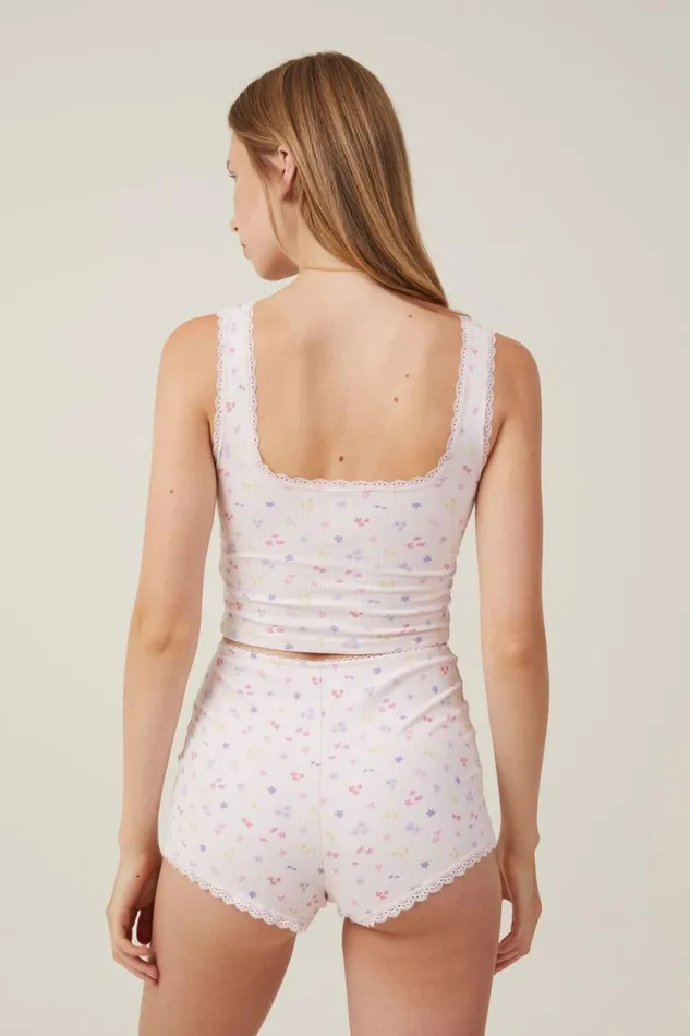 Rib Lace Tank Maeve Disty Pink Women Cotton On Tops Rib Lace Tank Maeve Disty Pink Women Cotton On Tops