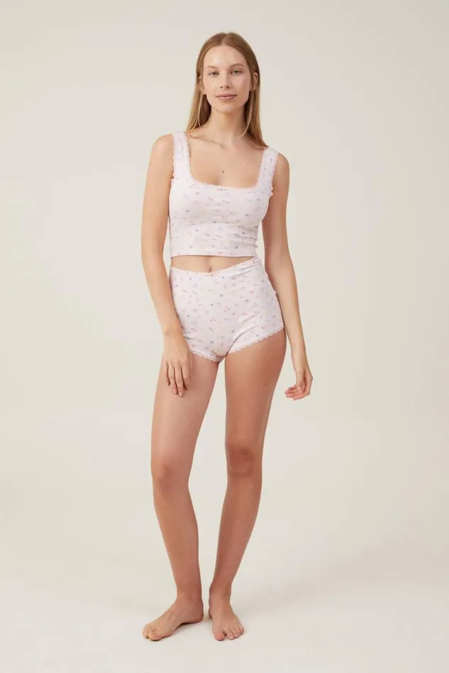 Rib Lace Tank Maeve Disty Pink Women Cotton On Tops Rib Lace Tank Maeve Disty Pink Women Cotton On Tops