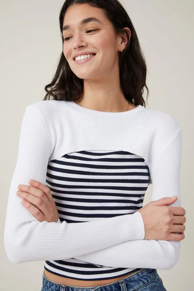 Rib Pullover Shrug White Women Cotton On Tops