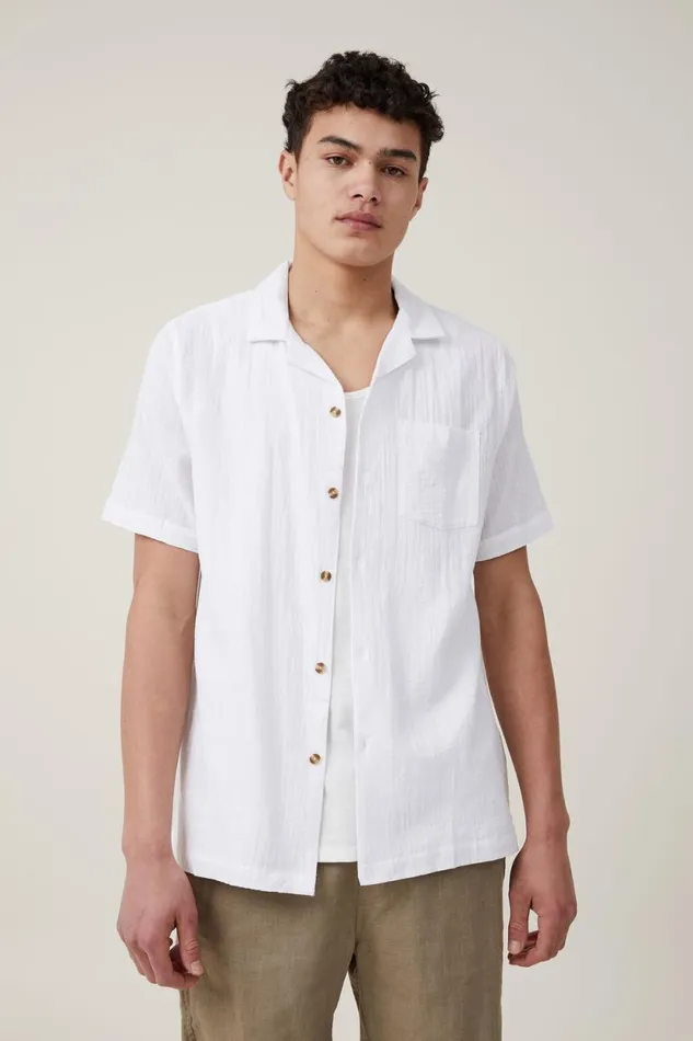 Riviera Short Sleeve Shirt White Men Cotton On Shirts and Polos