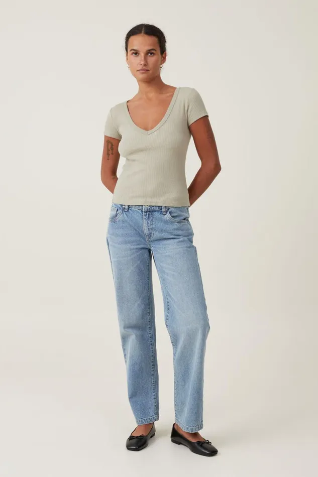 Rory V Neck Short Sleeve Tee Desert Sage Women Cotton On Tops