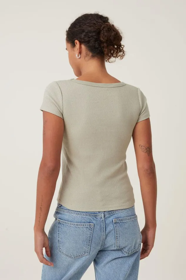 Rory V Neck Short Sleeve Tee Desert Sage Women Cotton On Tops