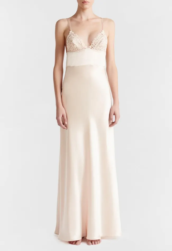 Rose Beige Long Night Dress Sleepwear La Perla Slips and Dresses
