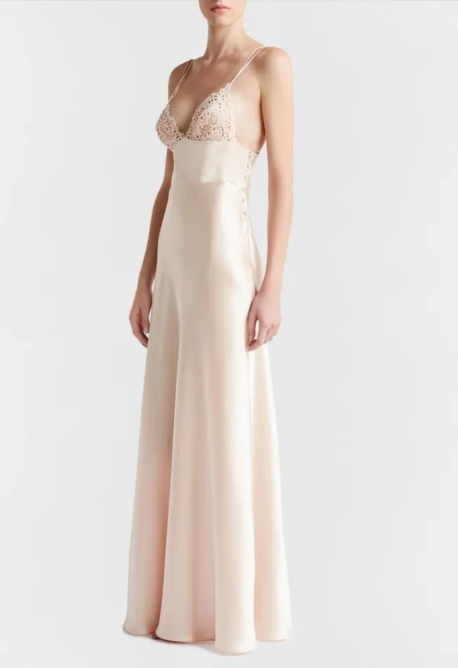 Rose Beige Long Night Dress Sleepwear La Perla Slips and Dresses