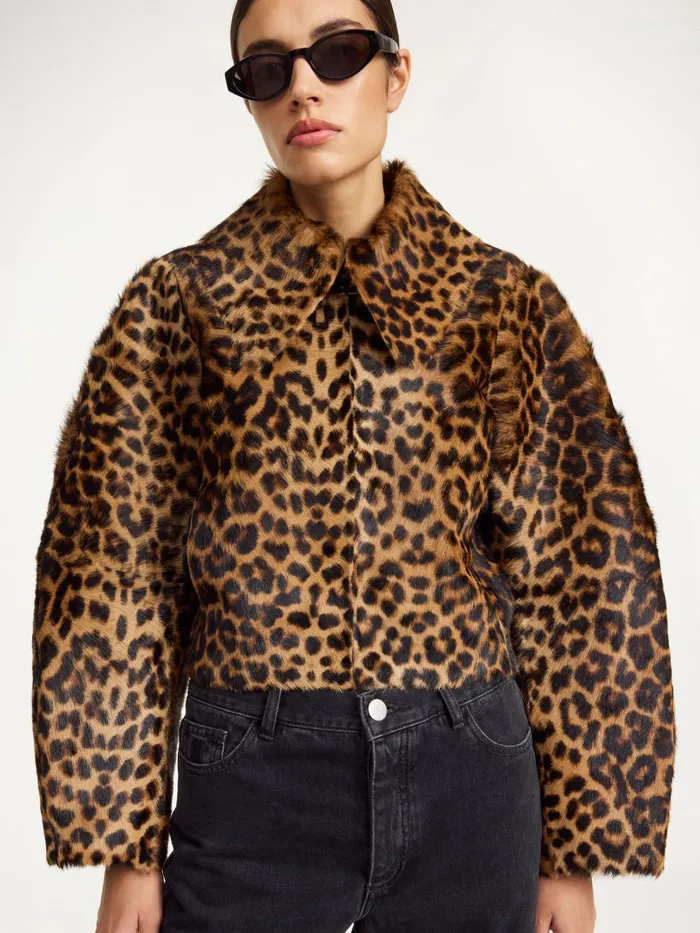 Rowani Lamb Leather Jacket Leopard Women By Malene Birger Coats and Jackets