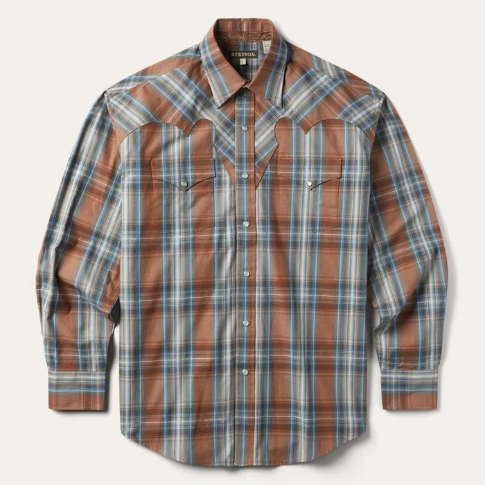 Rustic Plaid Western Shirt Brown Men Stetson Classic Cut