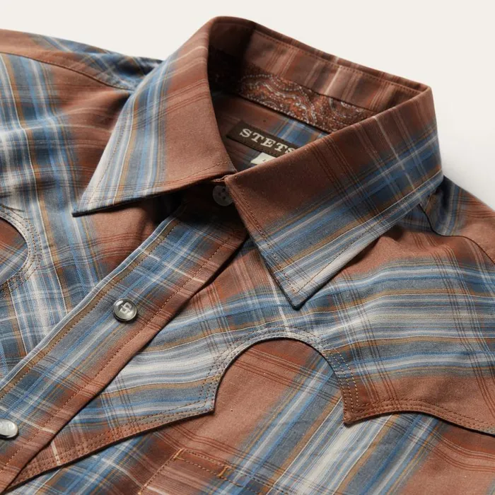 Rustic Plaid Western Shirt Brown Men Stetson Classic Cut