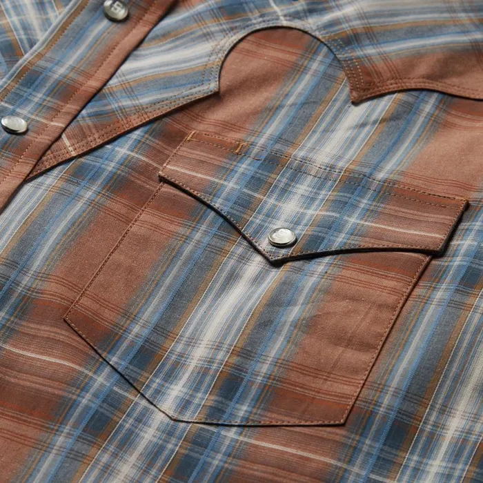 Rustic Plaid Western Shirt Brown Men Stetson Classic Cut