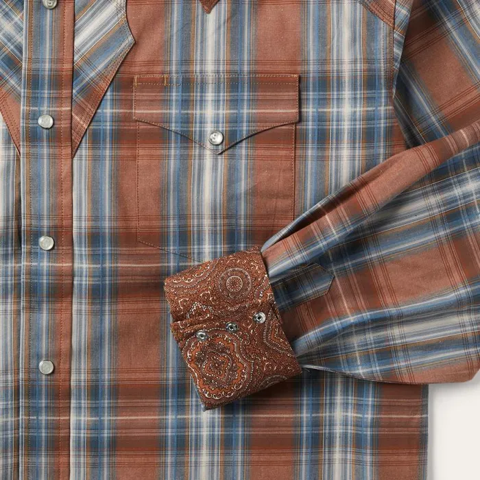 Rustic Plaid Western Shirt Brown Men Stetson Classic Cut