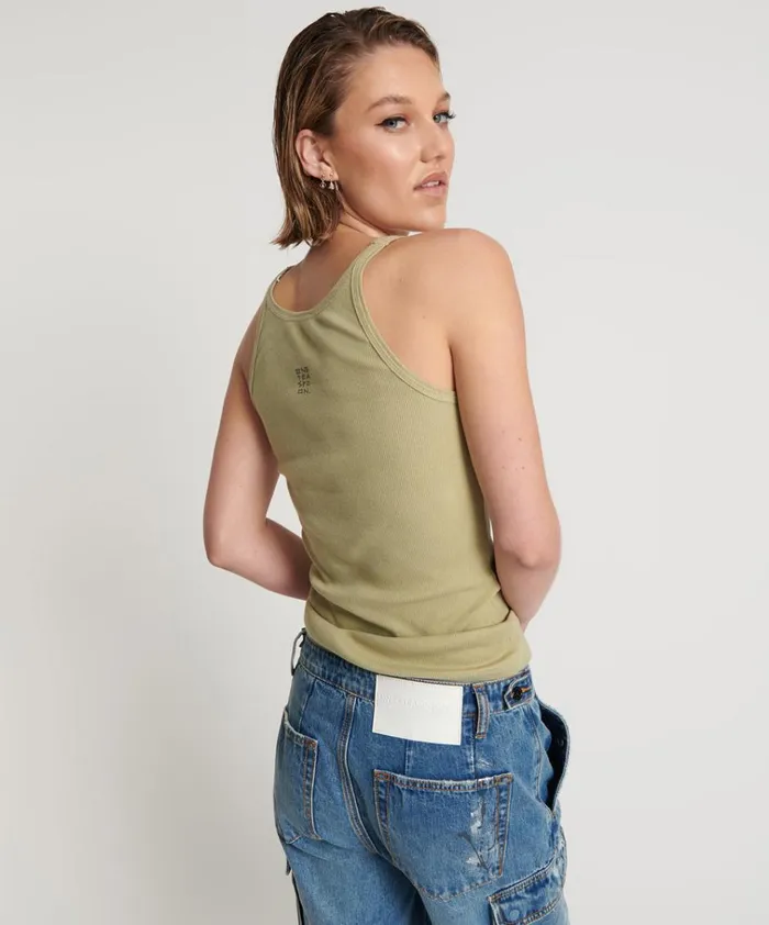 SAGE GREEN BAMBOO LOGO SINGLET Women One Teaspoon Tees and Tanks SAGE GREEN BAMBOO LOGO SINGLET Women One Teaspoon Tees and Tanks