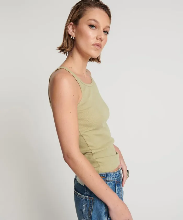 SAGE GREEN BAMBOO LOGO SINGLET Women One Teaspoon Tees and Tanks SAGE GREEN BAMBOO LOGO SINGLET Women One Teaspoon Tees and Tanks