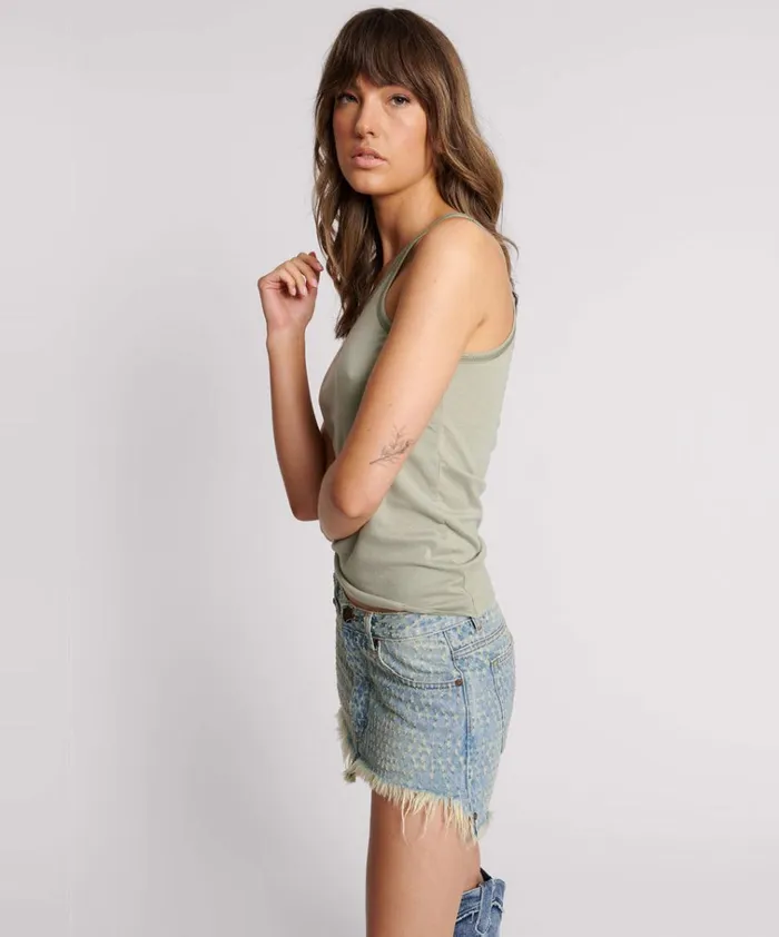 SAGE ONE TEASPOON FINE RIB SINGLET Women One Teaspoon Tees and Tanks SAGE ONE TEASPOON FINE RIB SINGLET Women One Teaspoon Tees and Tanks
