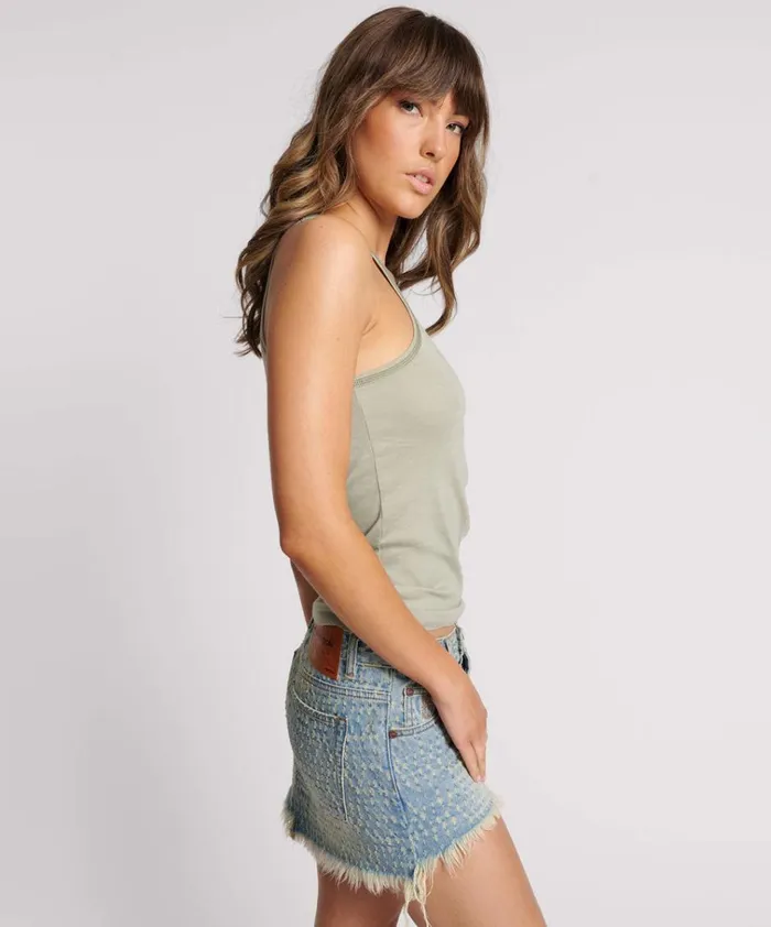 SAGE ONE TEASPOON FINE RIB SINGLET Women One Teaspoon Tees and Tanks SAGE ONE TEASPOON FINE RIB SINGLET Women One Teaspoon Tees and Tanks