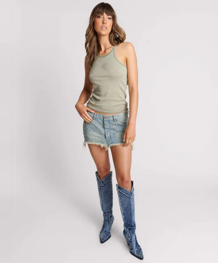 SAGE ONE TEASPOON FINE RIB SINGLET Women One Teaspoon Tees and Tanks SAGE ONE TEASPOON FINE RIB SINGLET Women One Teaspoon Tees and Tanks