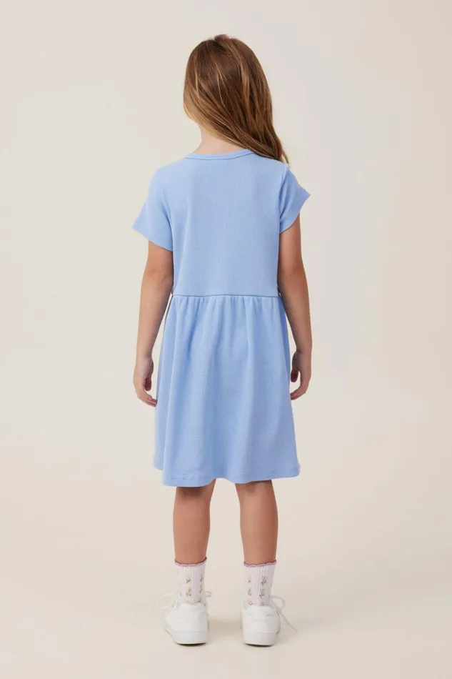 Sally Button Front Short Sleeve Dress Dusk Blue Waffle Girls Cotton On Dresses Sally Button Front Short Sleeve Dress Dusk Blue Waffle Girls Cotton On Dresses