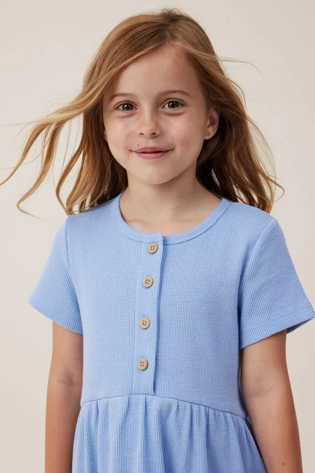 Sally Button Front Short Sleeve Dress Dusk Blue Waffle Girls Cotton On Dresses Sally Button Front Short Sleeve Dress Dusk Blue Waffle Girls Cotton On Dresses