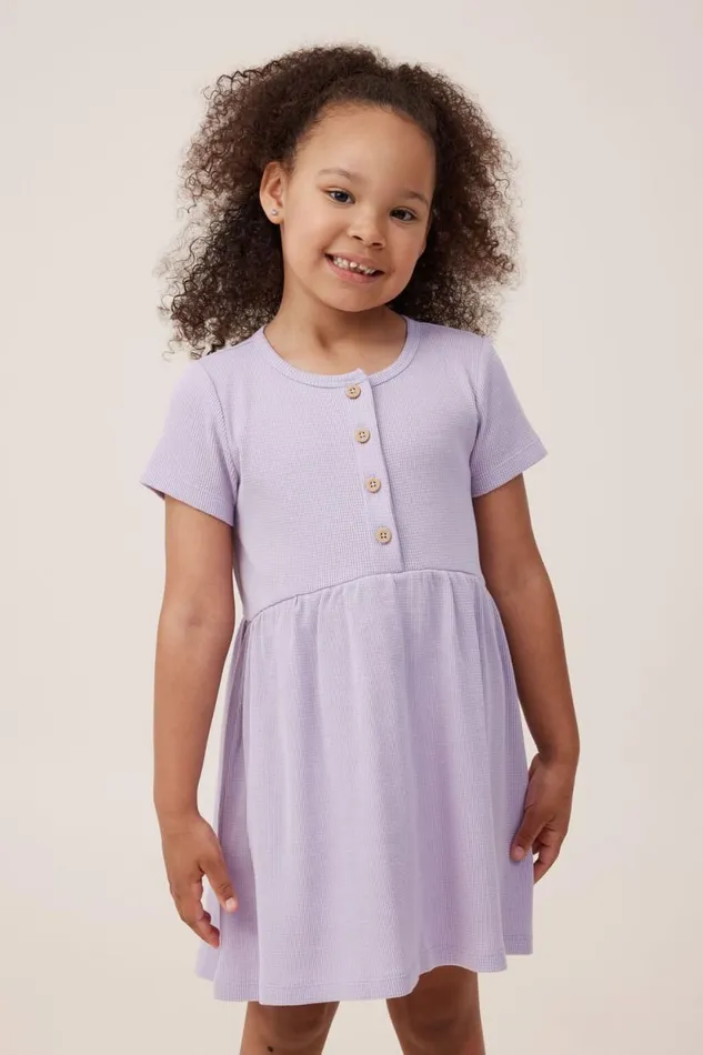 Sally Button Front Short Sleeve Dress Lilac Drop Waffle Girls Cotton On Dresses Sally Button Front Short Sleeve Dress Lilac Drop Waffle Girls Cotton On Dresses
