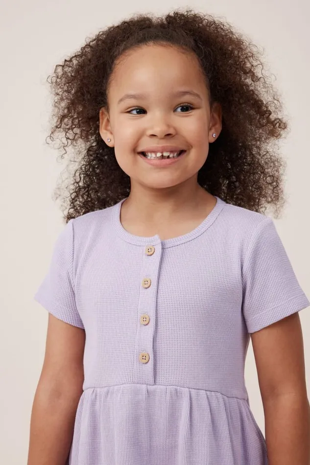 Sally Button Front Short Sleeve Dress Lilac Drop Waffle Girls Cotton On Dresses Sally Button Front Short Sleeve Dress Lilac Drop Waffle Girls Cotton On Dresses