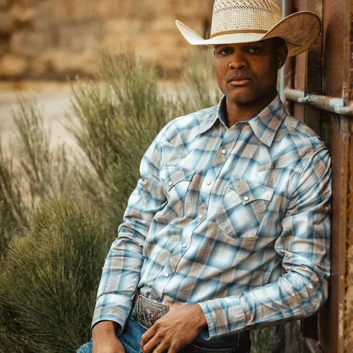 Sand Plaid Dobby Western Shirt Brown Men Stetson Western Shirts