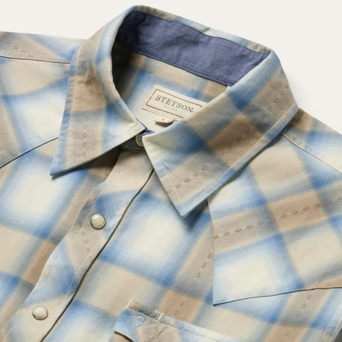 Sand Plaid Dobby Western Shirt Brown Men Stetson Western Shirts