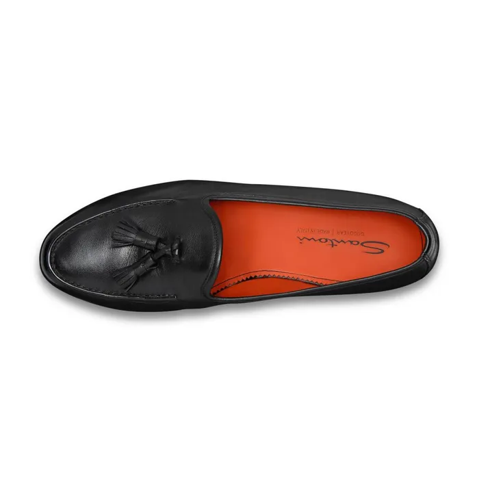 Santoni Black Leather Andrea Tassel Loafer Men Loafers