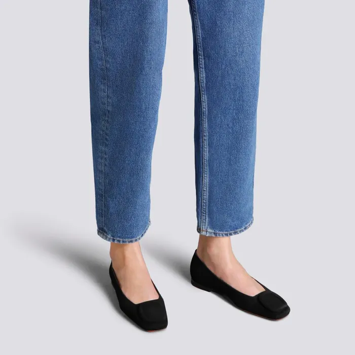 Santoni Black Suede Ballet Flat Women Flats Shoes