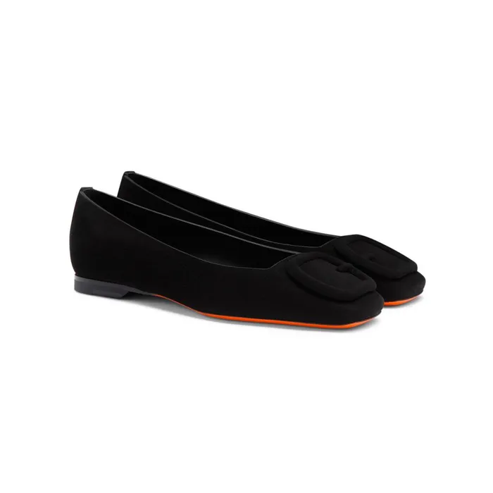 Santoni Black Suede Ballet Flat Women Flats Shoes