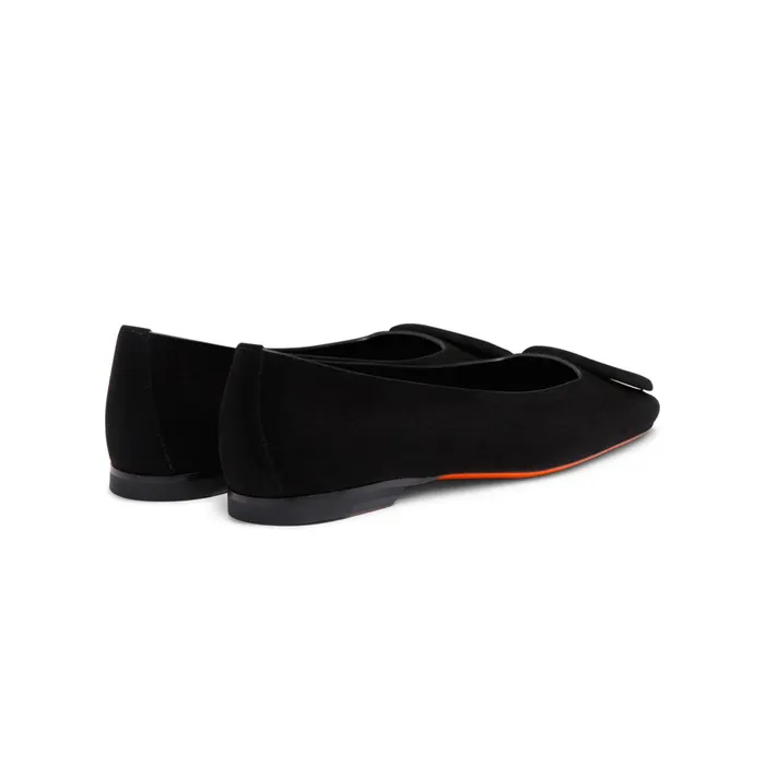 Santoni Black Suede Ballet Flat Women Flats Shoes