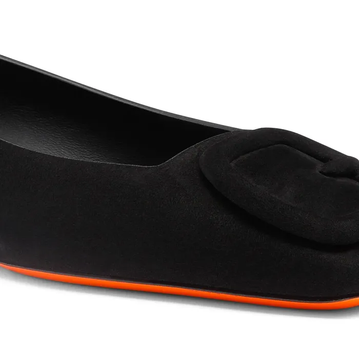 Santoni Black Suede Ballet Flat Women Flats Shoes