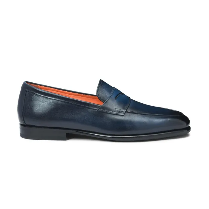 Santoni Blue Leather Carlo Loafer Men Loafers