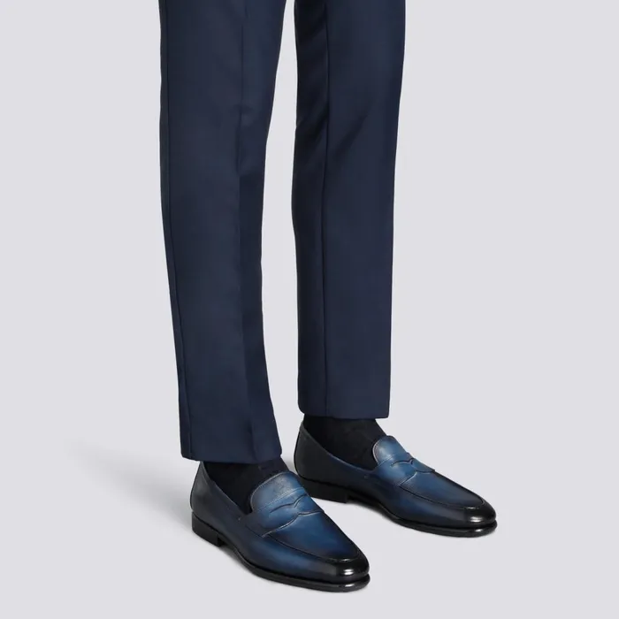 Santoni Blue Leather Carlo Loafer Men Loafers