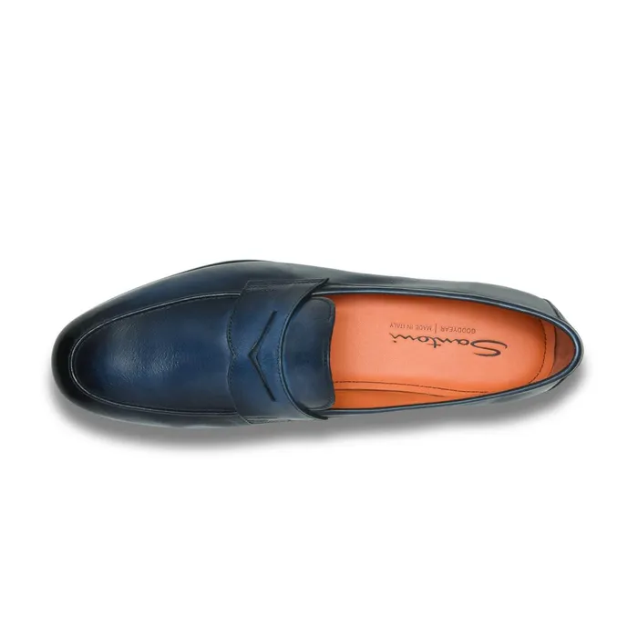 Santoni Blue Leather Carlo Loafer Men Loafers