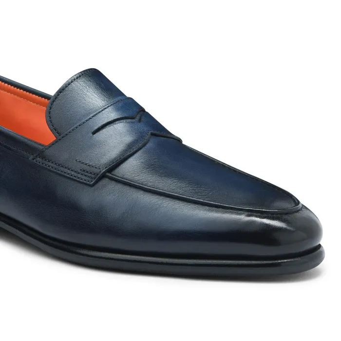 Santoni Blue Leather Carlo Loafer Men Loafers