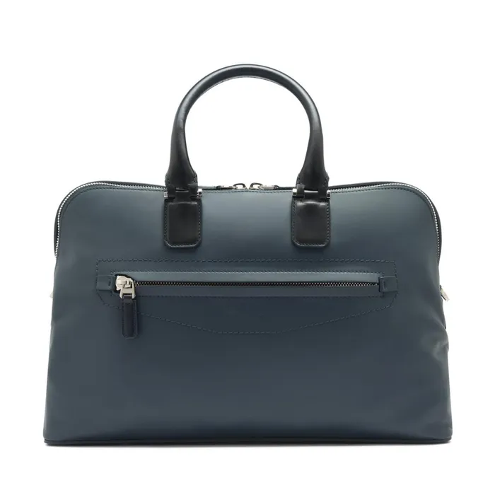 Santoni Blue Leather Laptop Bag Men Bags and Backpacks