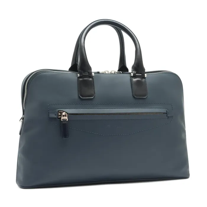 Santoni Blue Leather Laptop Bag Men Bags and Backpacks