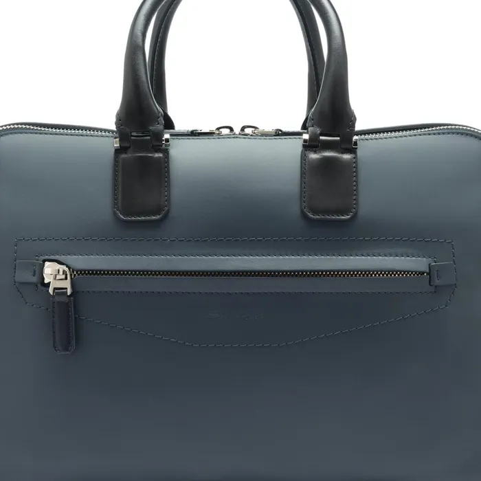Santoni Blue Leather Laptop Bag Men Bags and Backpacks