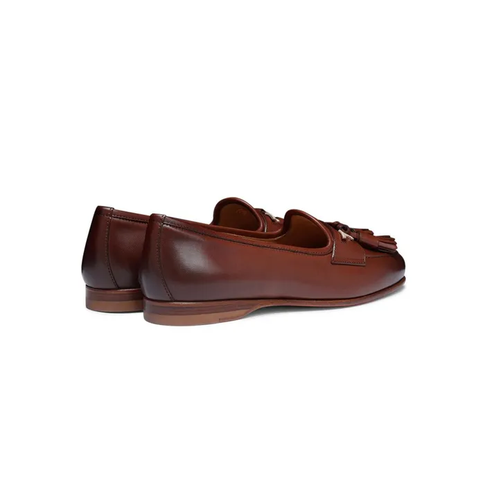 Santoni Brown Nappa Leather Andrea Tassel Loafer Women Loafers